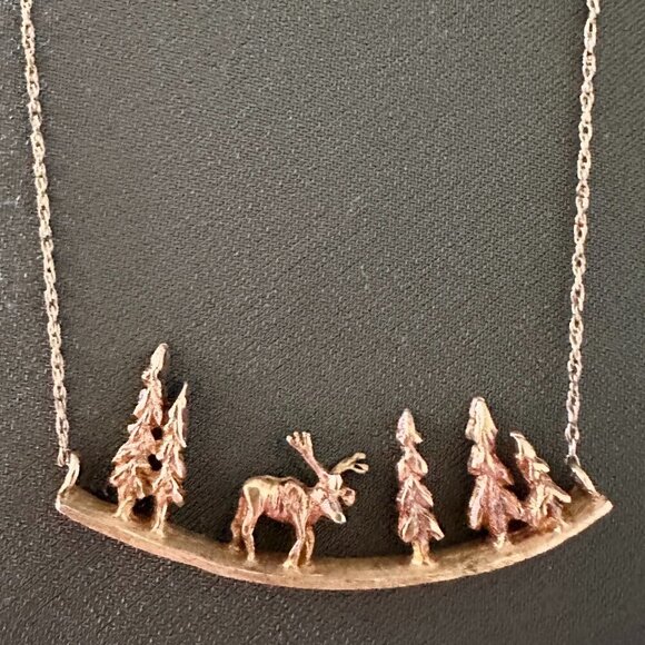 Vintage Landstrom’s Black Hills Gold Moose & Forest  Necklace    Make Offer! - Picture 1 of 5